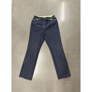 Vintage Vex Jeans Womens 40 / US 8 10 Dark Wash Neon Lime Green Trim Zip Y2K